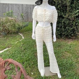 NWT Le Lis Crochet Wide Leg Beach Pool Cover Up Set